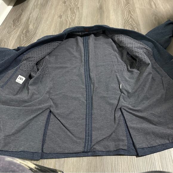 Zara Navy Blue Long Sleeve Two Button Double Lapel Suit Blazer Size‎ 40 - Picture 5 of 9